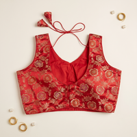 Red Floral Jacquard Brocade Saree Blouse