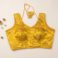 G Yellow Floral Jacquard Brocade Saree Blouse