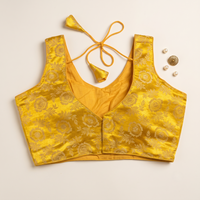 G Yellow Floral Jacquard Brocade Saree Blouse
