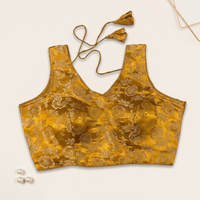 Mustard Floral Jacquard Brocade Saree Blouse