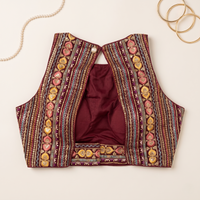 Wine Embroidered Sleeveless Blouse
