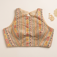 Beige Multicolor Embroidered Blouse
