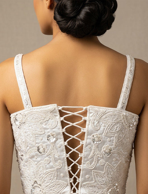 White Sequin Embellished Designer Corset Blouse