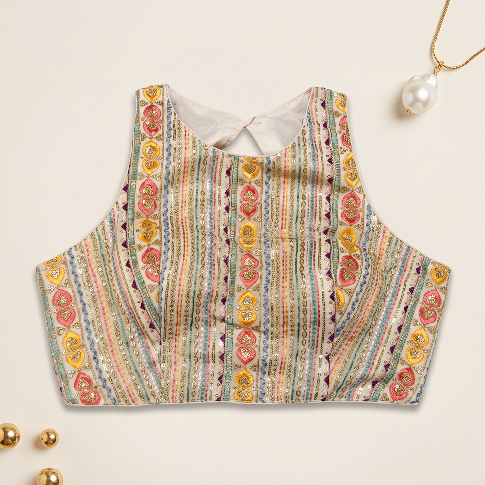 Ivory Multicolor Statement Blouse