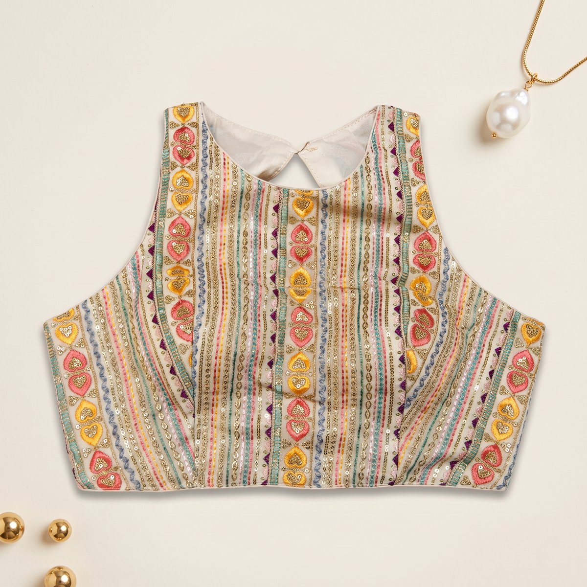 Ivory Multicolor Statement Blouse