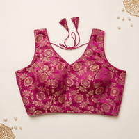 Fuchsia Floral Jacquard Brocade Saree Blouse