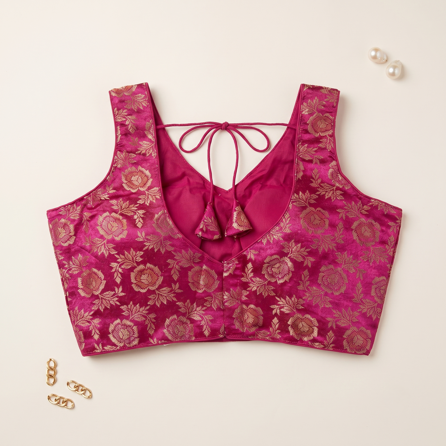 Fuchsia Floral Jacquard Brocade Saree Blouse