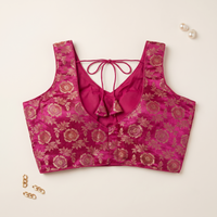 Fuchsia Floral Jacquard Brocade Saree Blouse