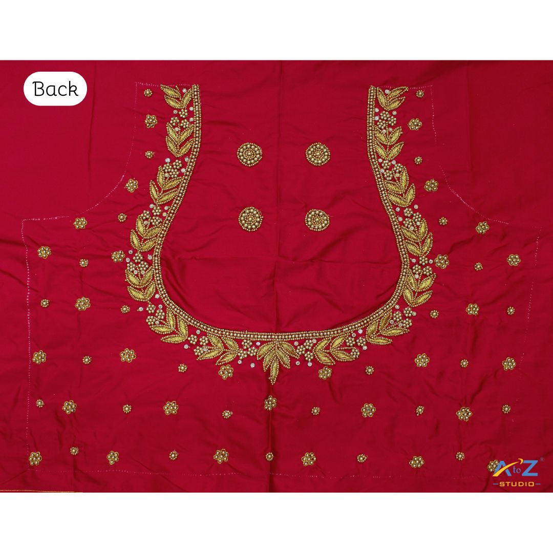 Sindoor Red Silk Blouse Piece With Aari Work