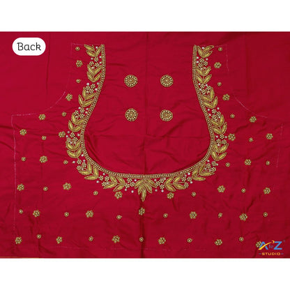 Sindoor Red Silk Blouse Piece With Aari Work
