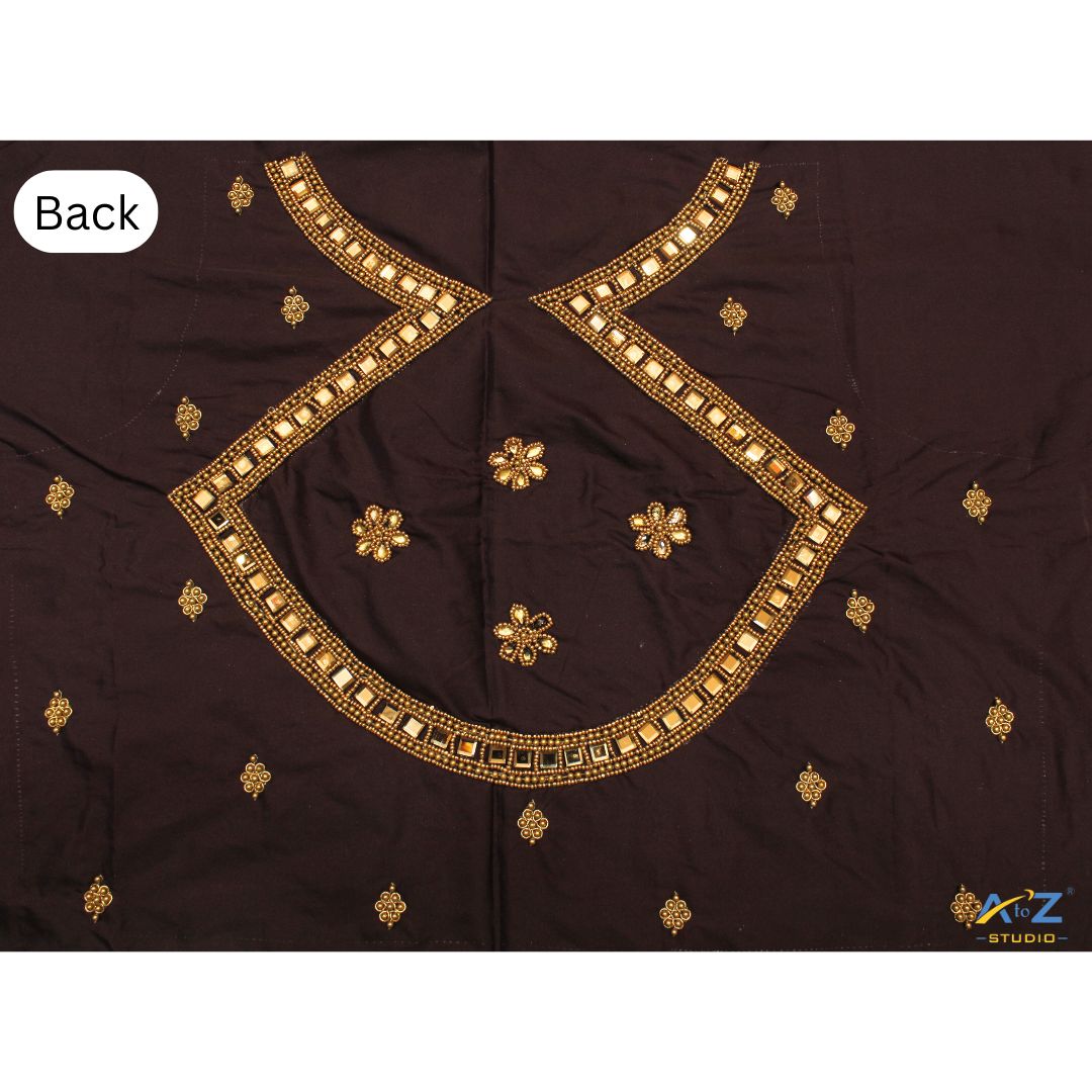 Dark Brown Silk Blouse Piece With Magam Work