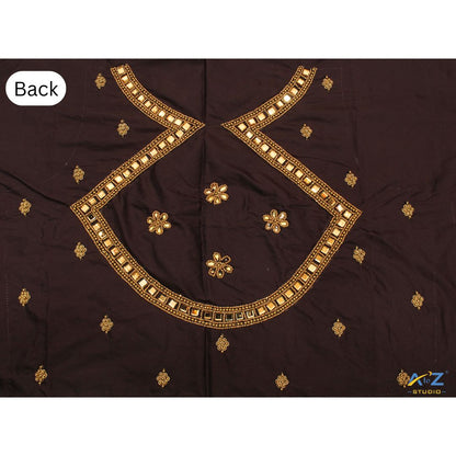 Dark Brown Silk Blouse Piece With Magam Work