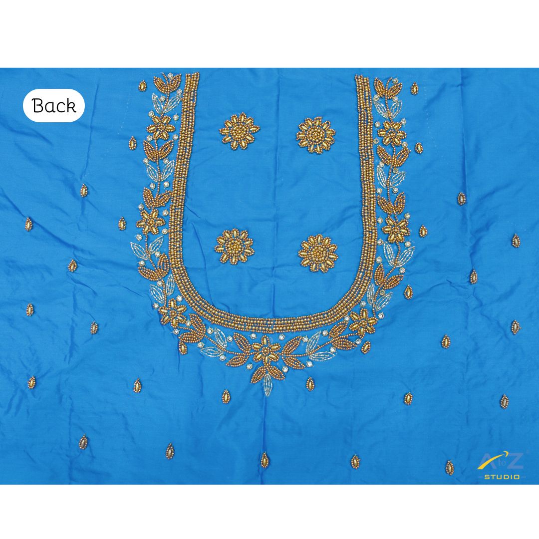 Sky Blue Silk Blouse Piece With Aari Work