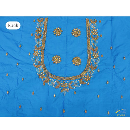 Sky Blue Silk Blouse Piece With Aari Work