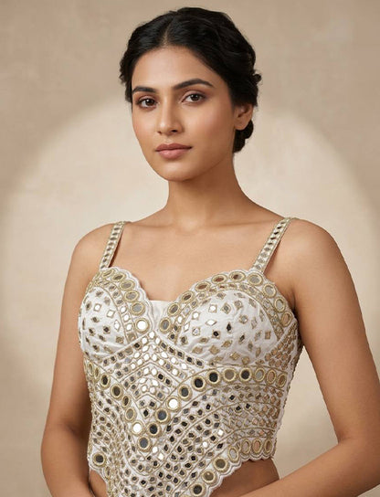 White Mirror Work Designer Corset Blouse