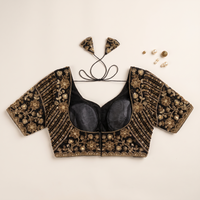 Black Hand-Embroidered Zardozi & Sequin Bridal Blouse