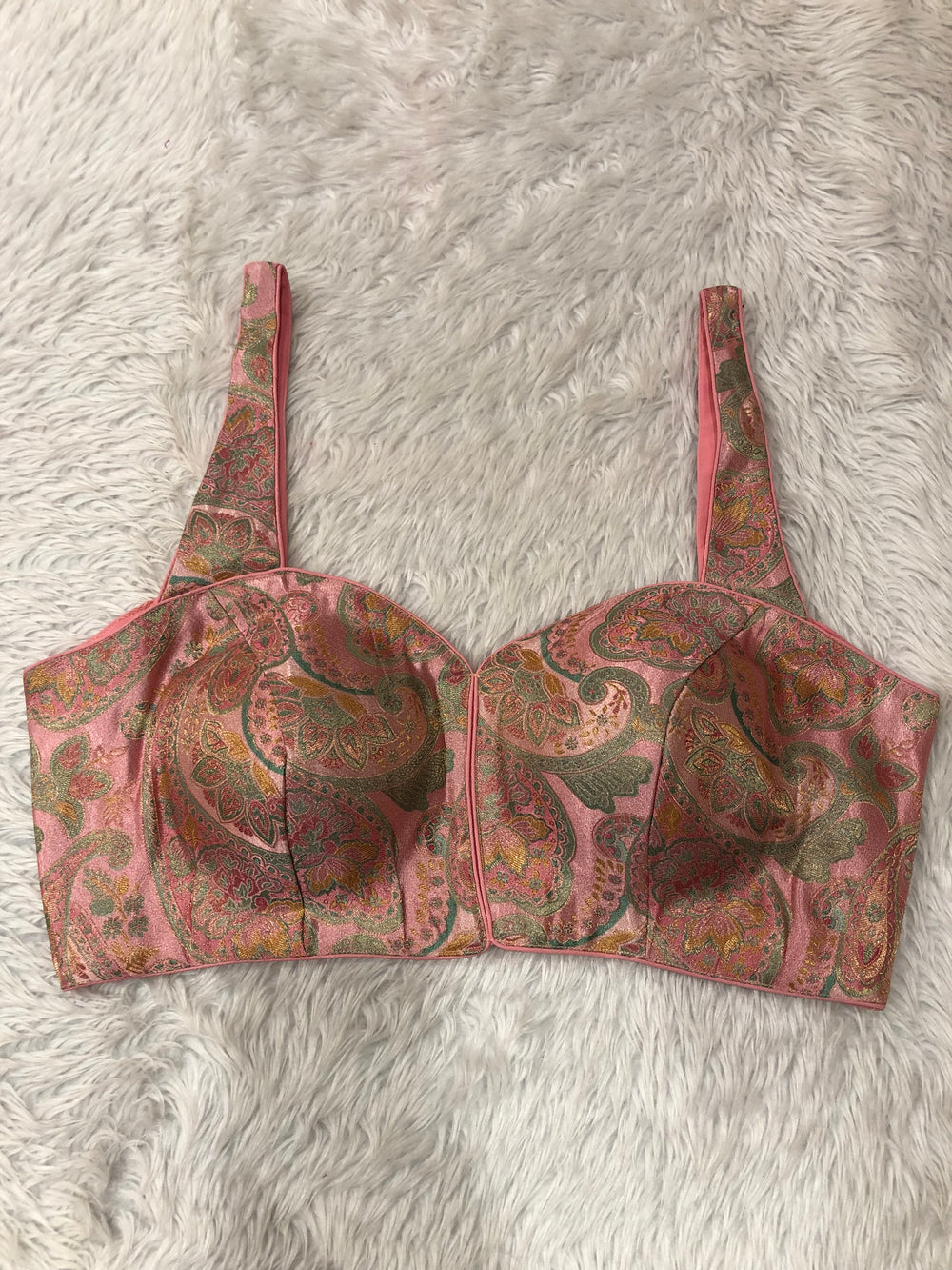 Baby Pink Floral Paisley Sleeveless Saree Blouse