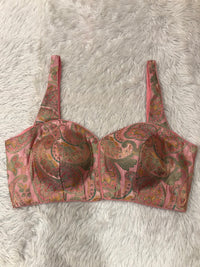 Baby Pink Floral Paisley Sleeveless Saree Blouse