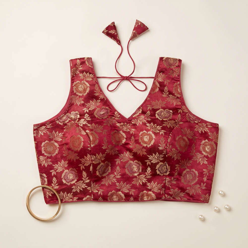 Rani Floral Jacquard Brocade Saree Blouse