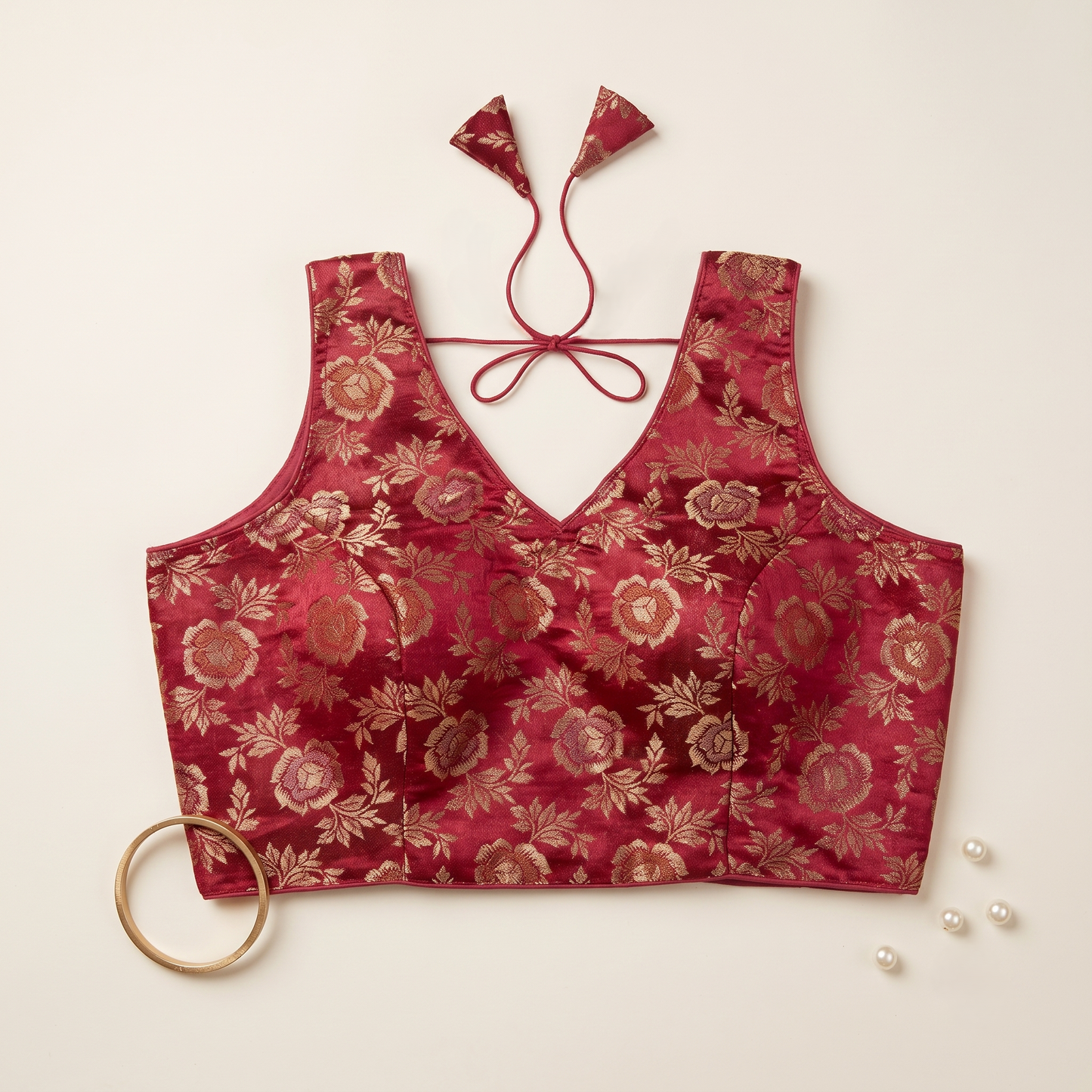 Rani Floral Jacquard Brocade Saree Blouse