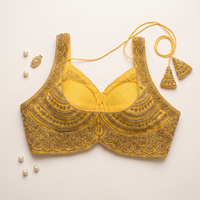 Yellow Scalloped Sweetheart Neck Blouse with Tassel Tie-Up
