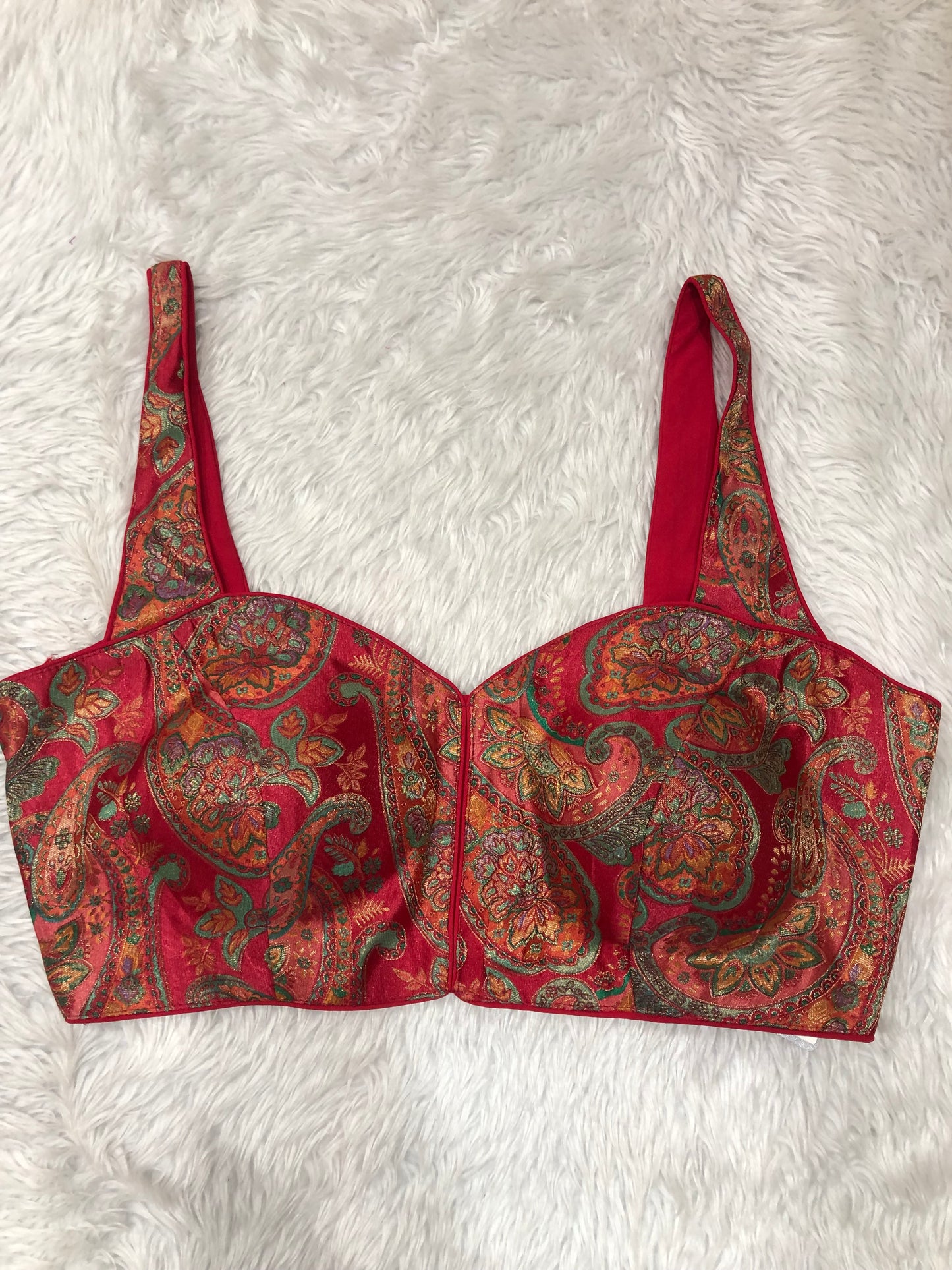 Red Floral Paisley Sleeveless Saree Blouse