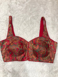 Red Floral Paisley Sleeveless Saree Blouse