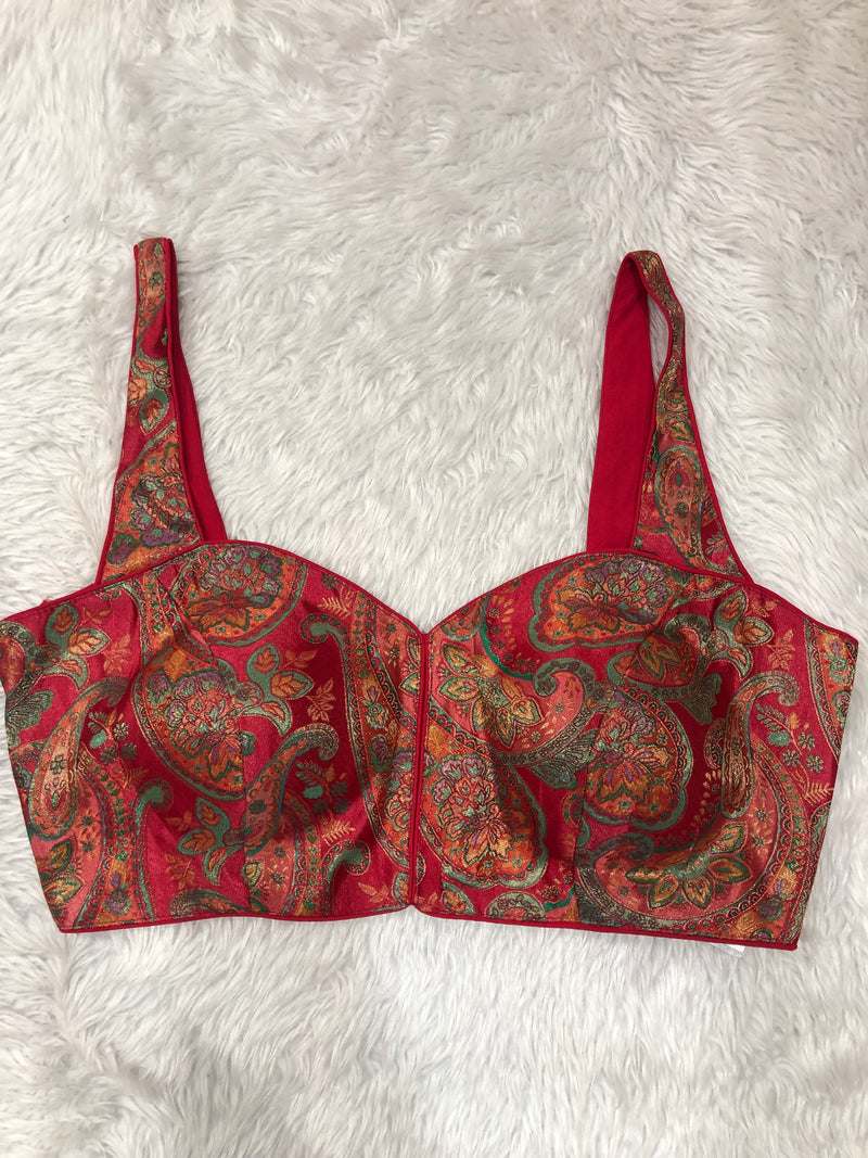 Red Floral Paisley Sleeveless Saree Blouse
