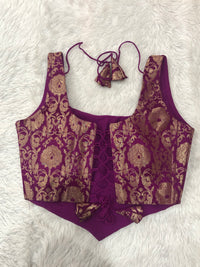 Purple Jacquard Crop Blouse with Dori Details