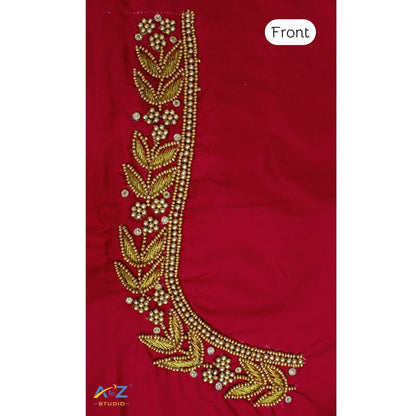 Sindoor Red Silk Blouse Piece With Aari Work