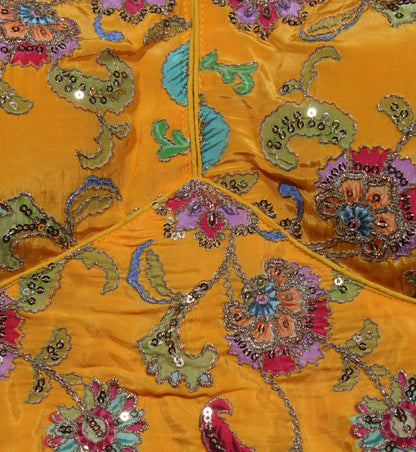 Mustard Yellow Silk Saree Blouse with Traditional Garba Dancer Embroidered Sleeves