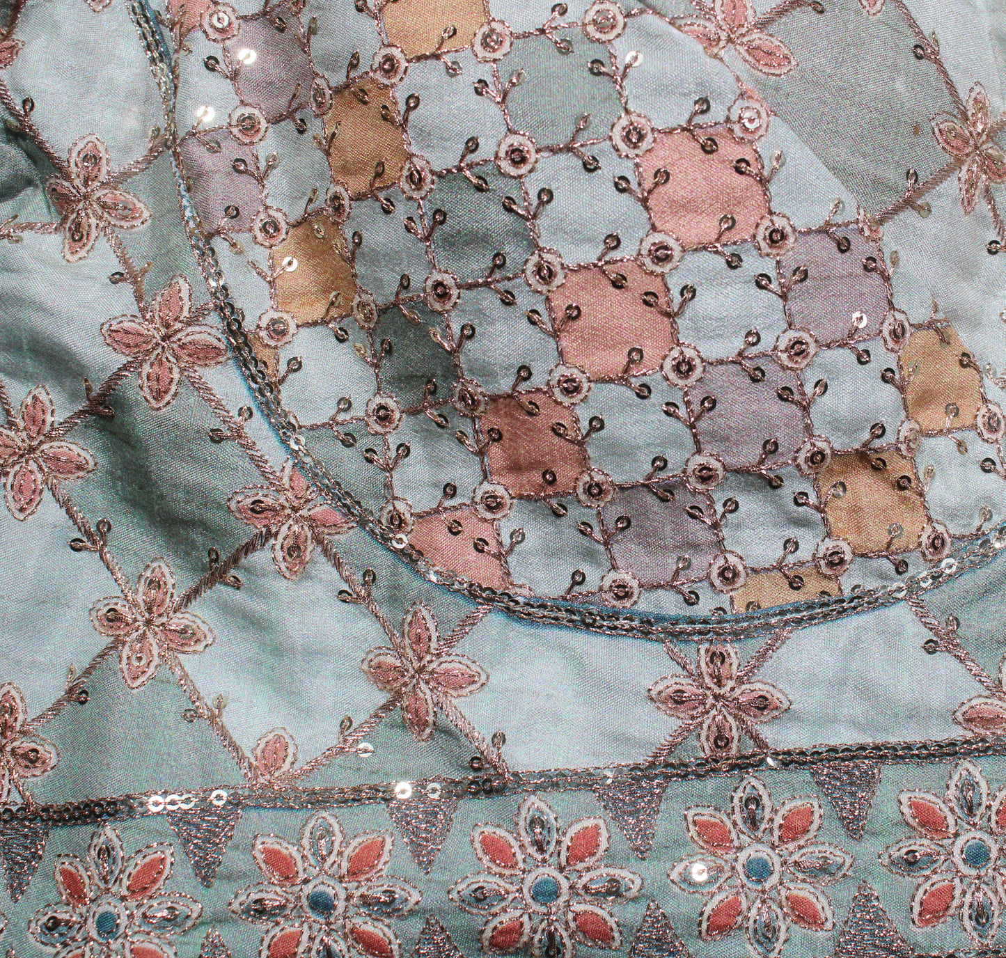 Mint Blue Geometric Sequin Work Festive Blouse