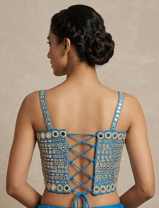 Sky Blue Mirror Work Designer Corset Blouse