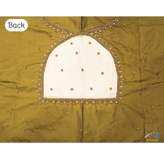 Mehendi Silk Blouse Piece With Aari Work