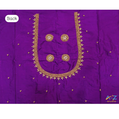 Violet Silk Blouse Piece With Aari Work