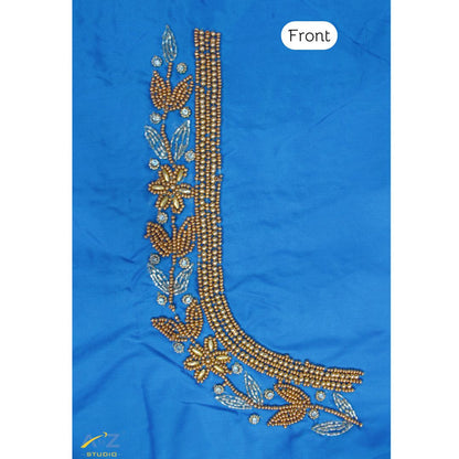 Sky Blue Silk Blouse Piece With Aari Work