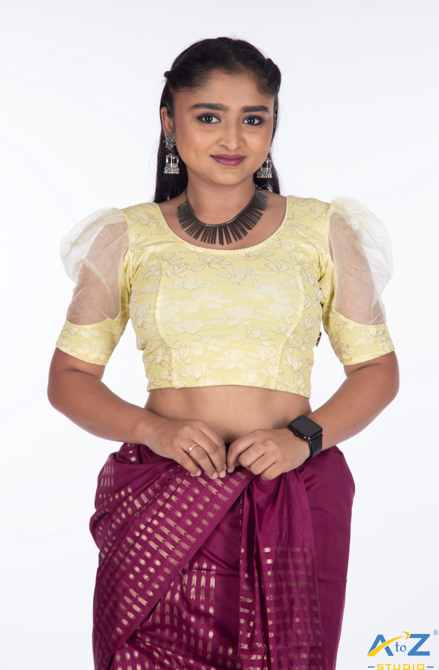 Lemon  Cotton Lycra Lotus Print Blouse