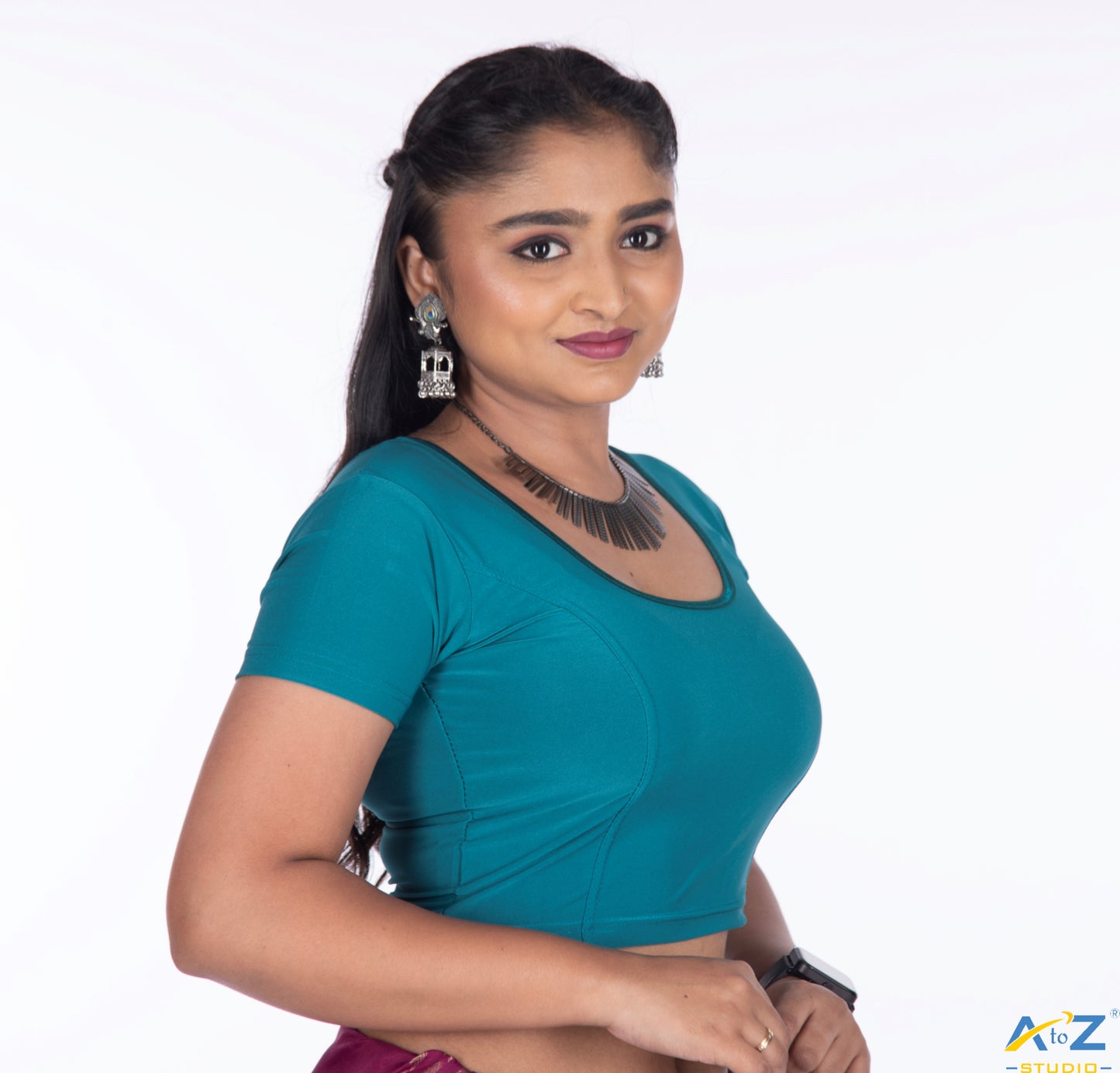 Rama Green Polyester Lycra Plain Short Sleeves