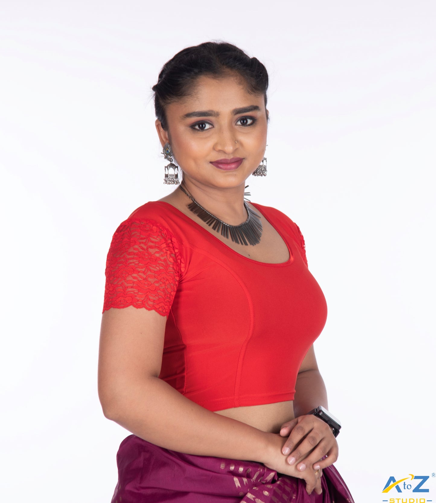 Red Polyester Lycra Net Short Sleeves