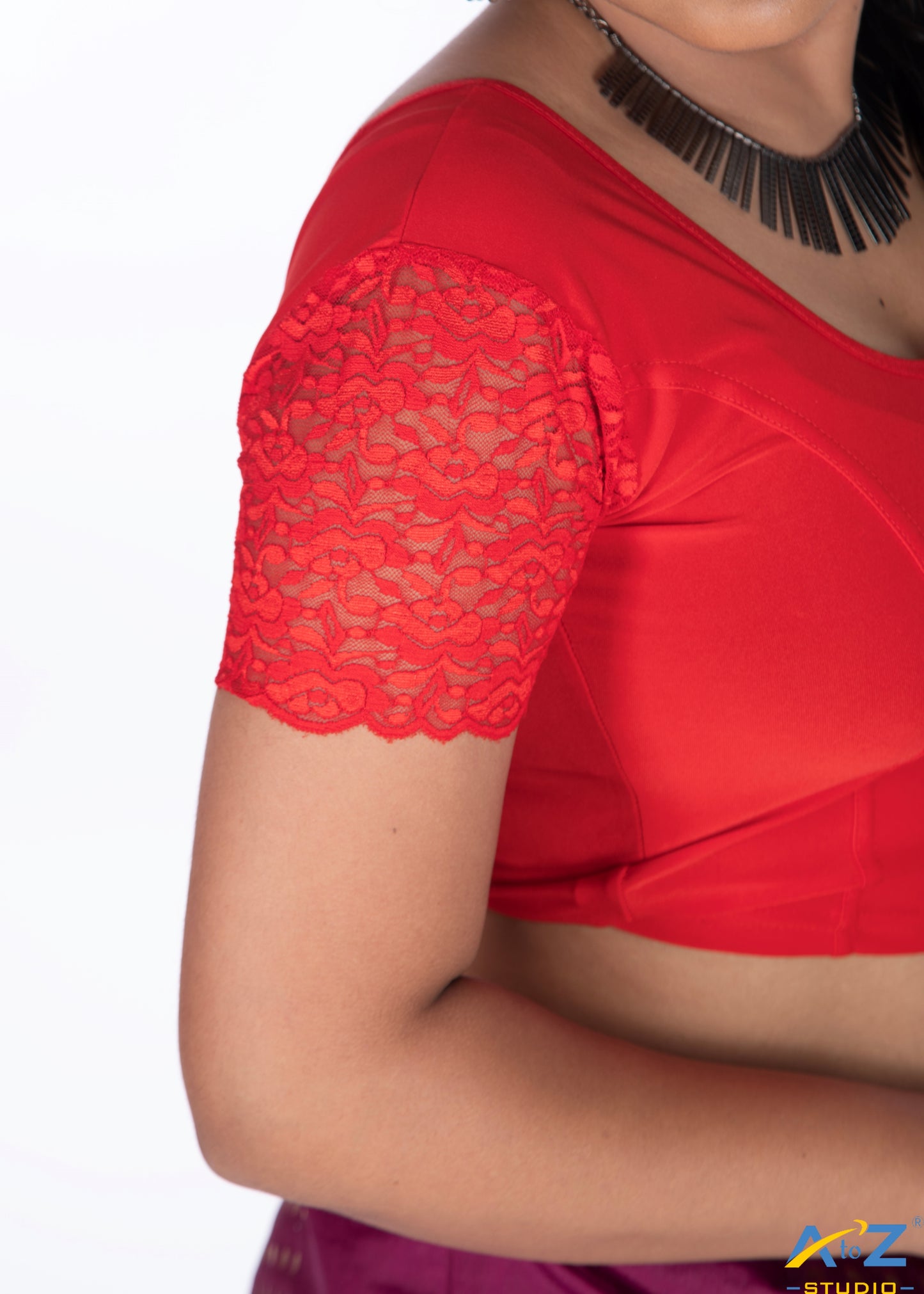 Red Polyester Lycra Net Short Sleeves