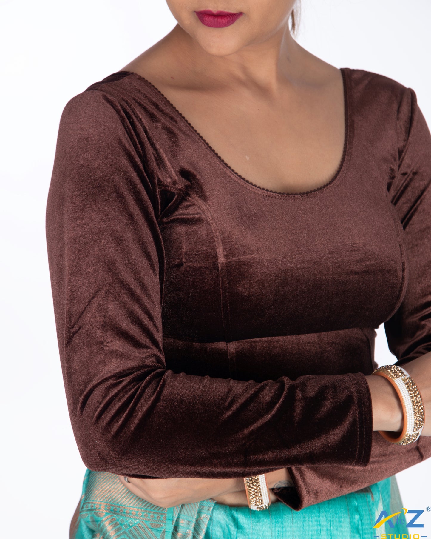 Coffee Velvet Plain Blouse