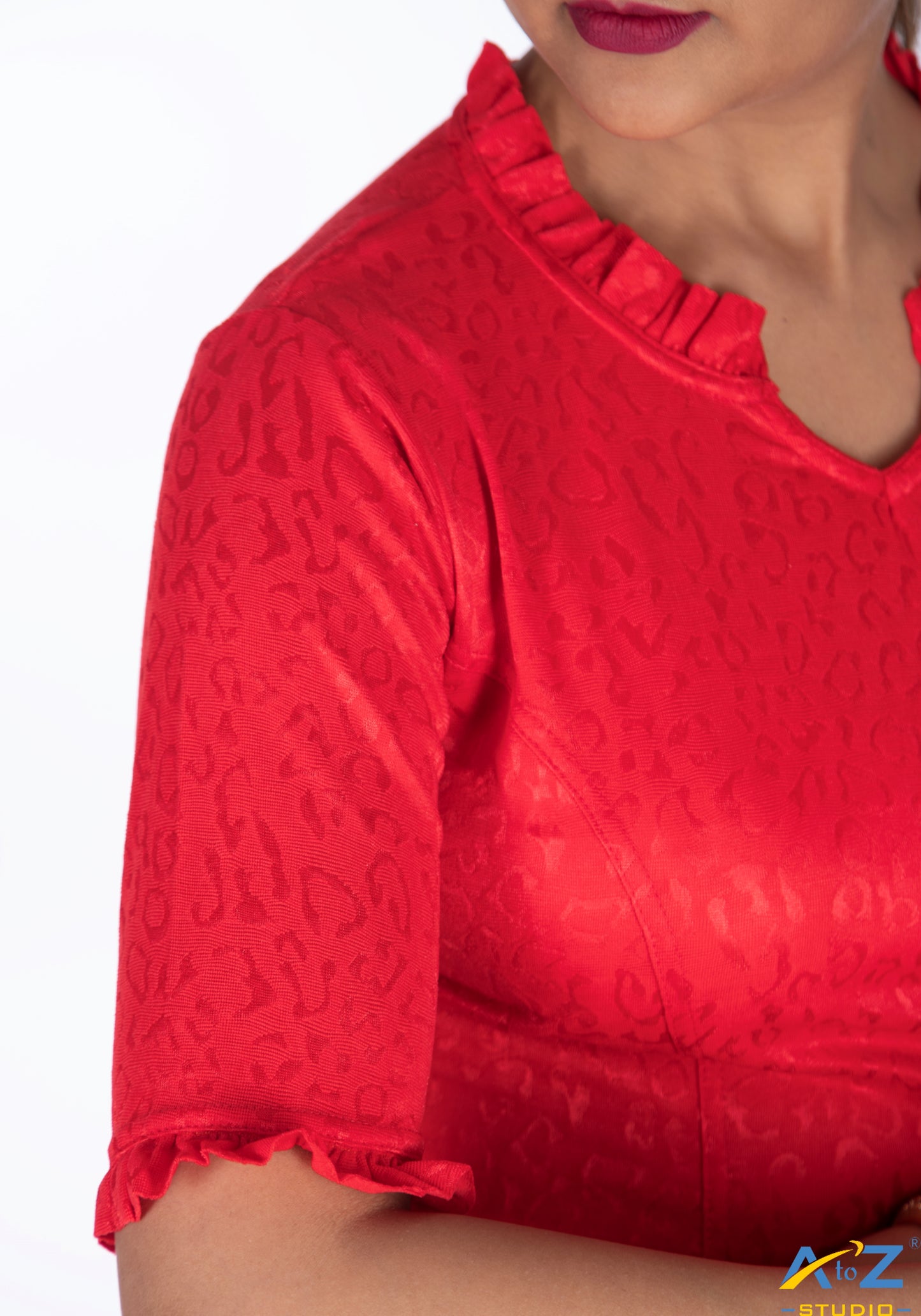 Red Cotton Lycra Blouse with Cheetah Design