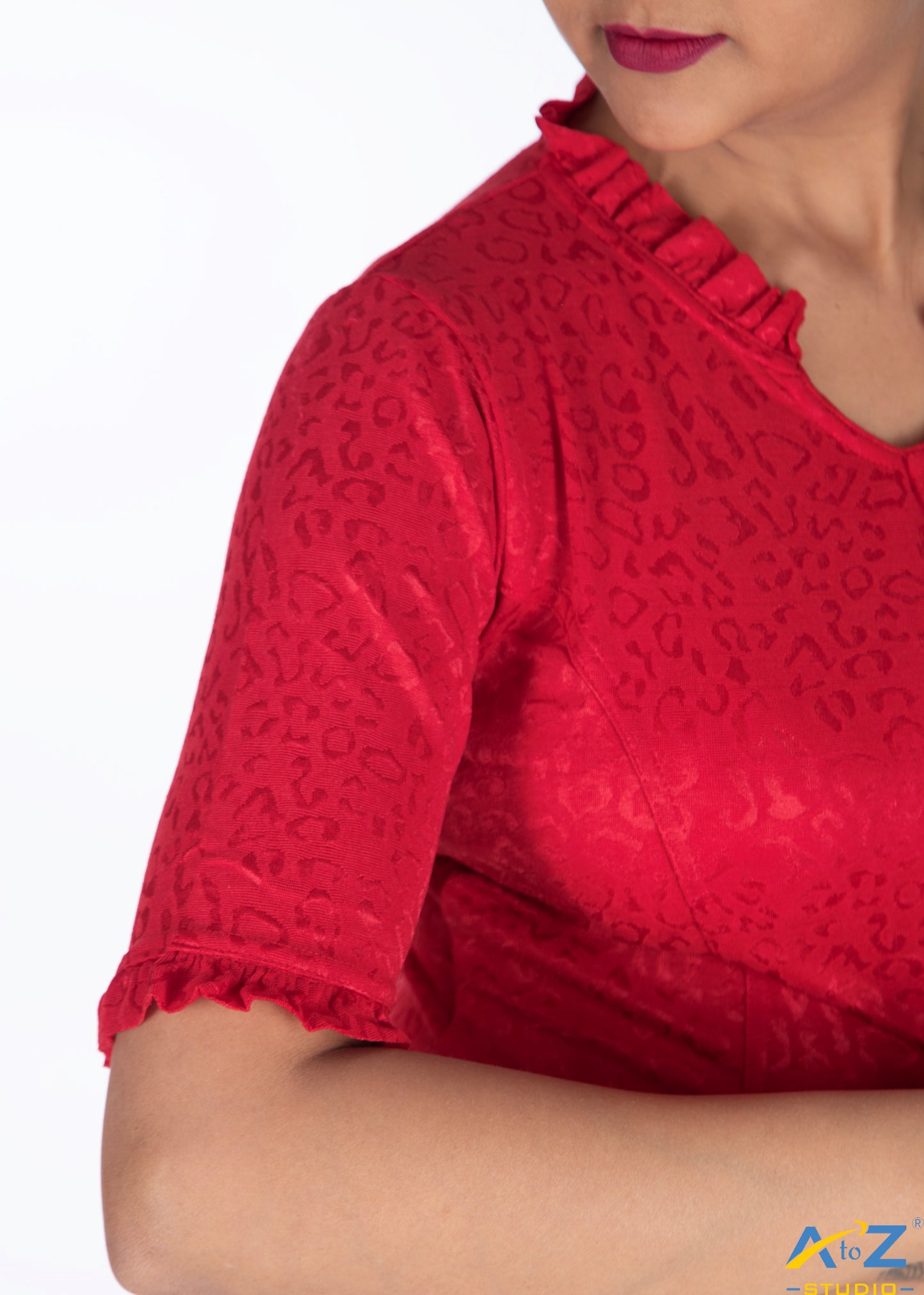 Maroon Cotton Lycra Blouse with Cheetah Design