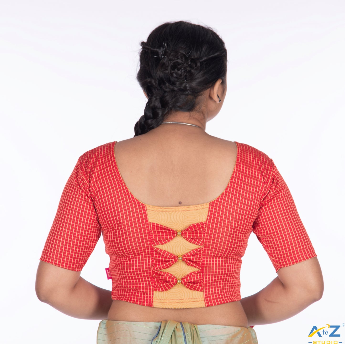 Red  Cotton Lycra Blouse with Micro Checks