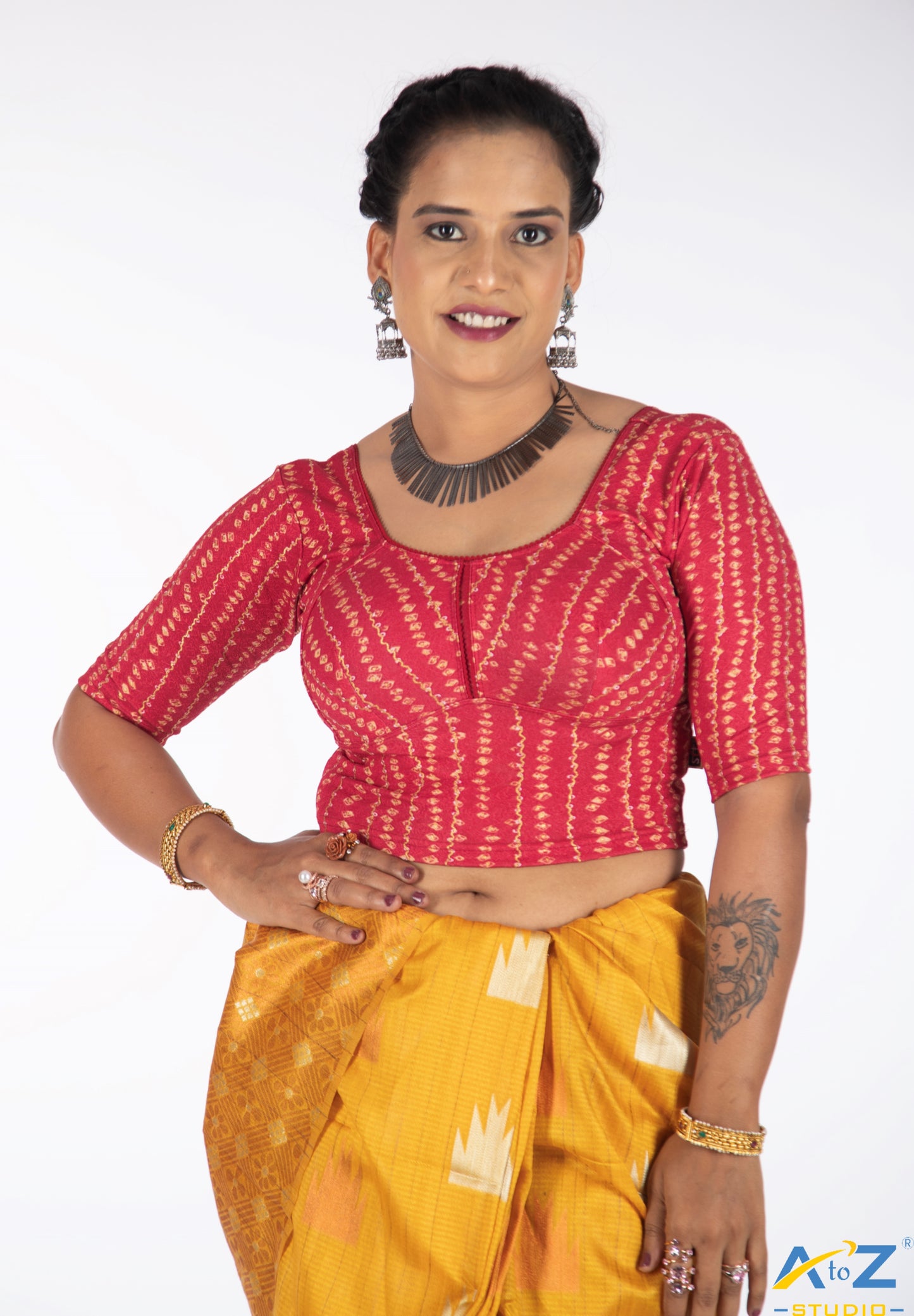 Magenta Cotton Lycra Bandhni Print Blouse