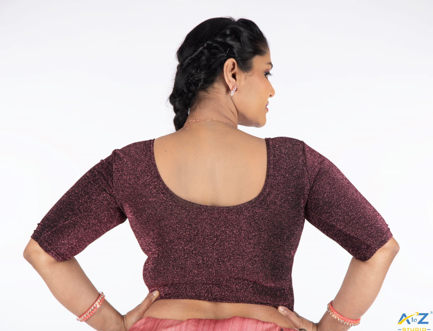 Onion Pink Metallic Lycra Shiny Elbow Sleeves