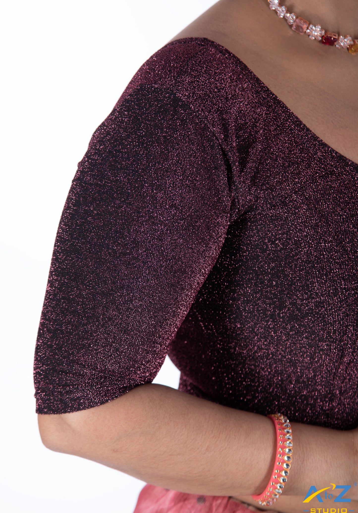 Onion Pink Metallic Lycra Shiny Elbow Sleeves