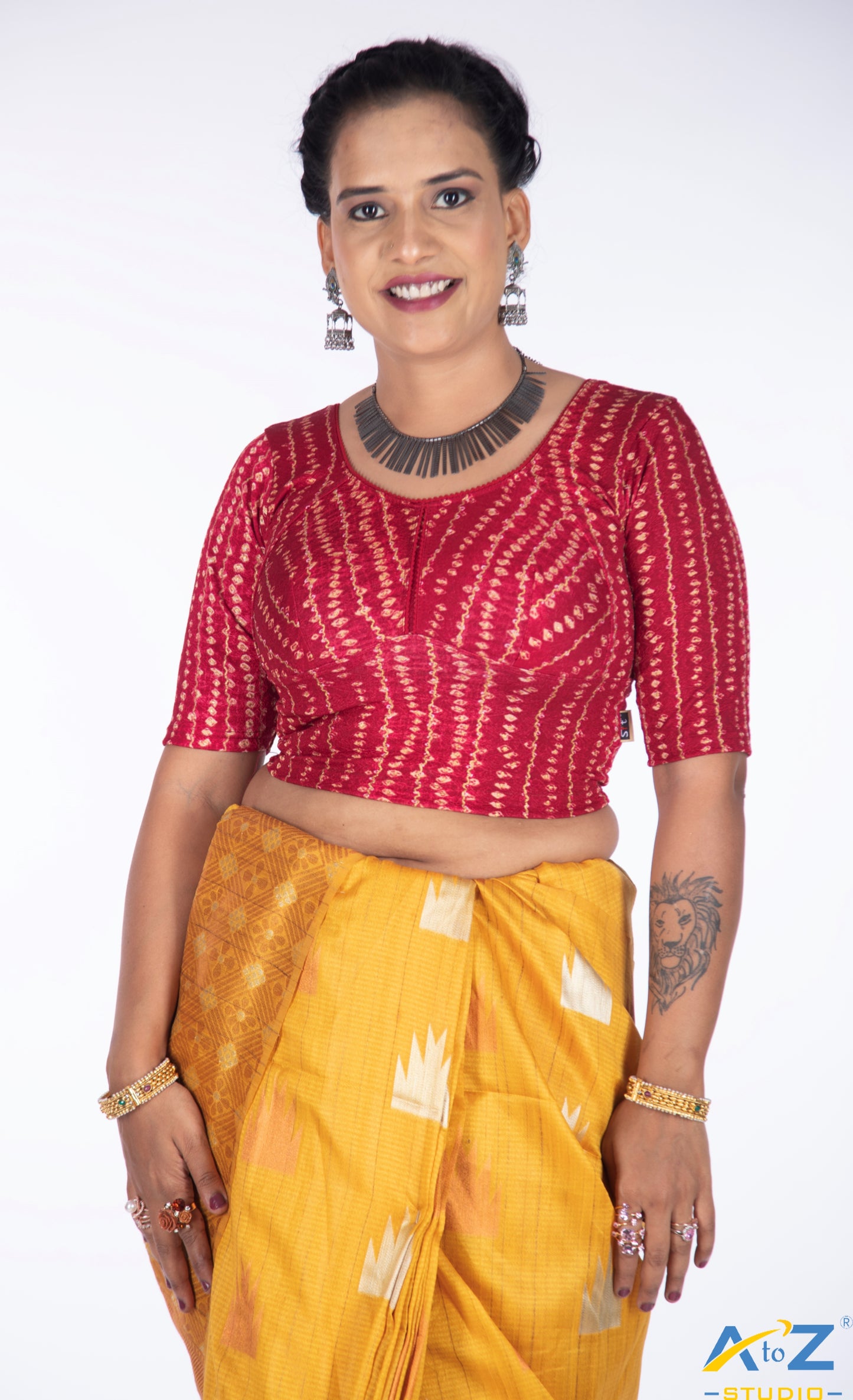 Maroon  Cotton Lycra Bandhni Print Blouse