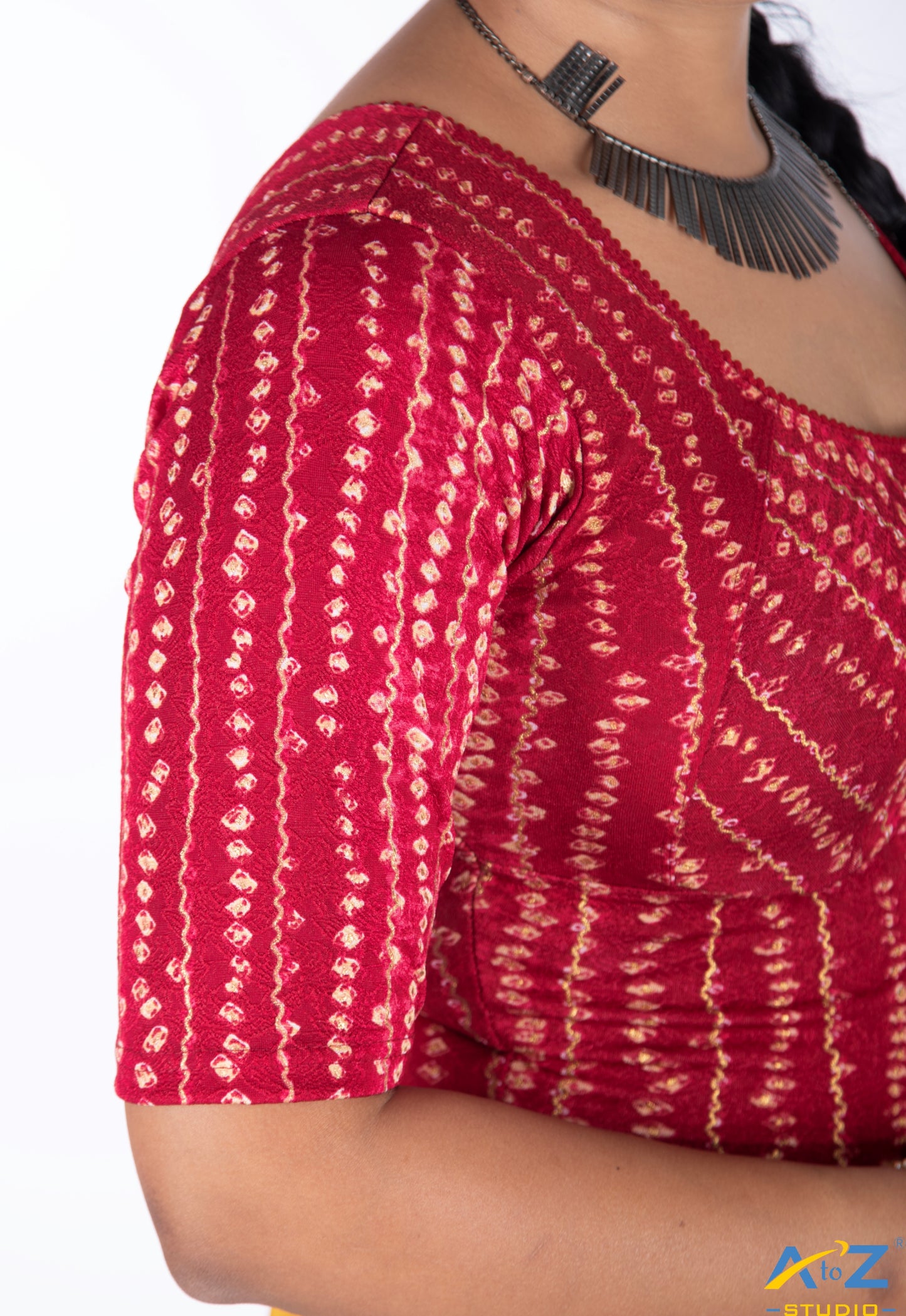 Maroon  Cotton Lycra Bandhni Print Blouse