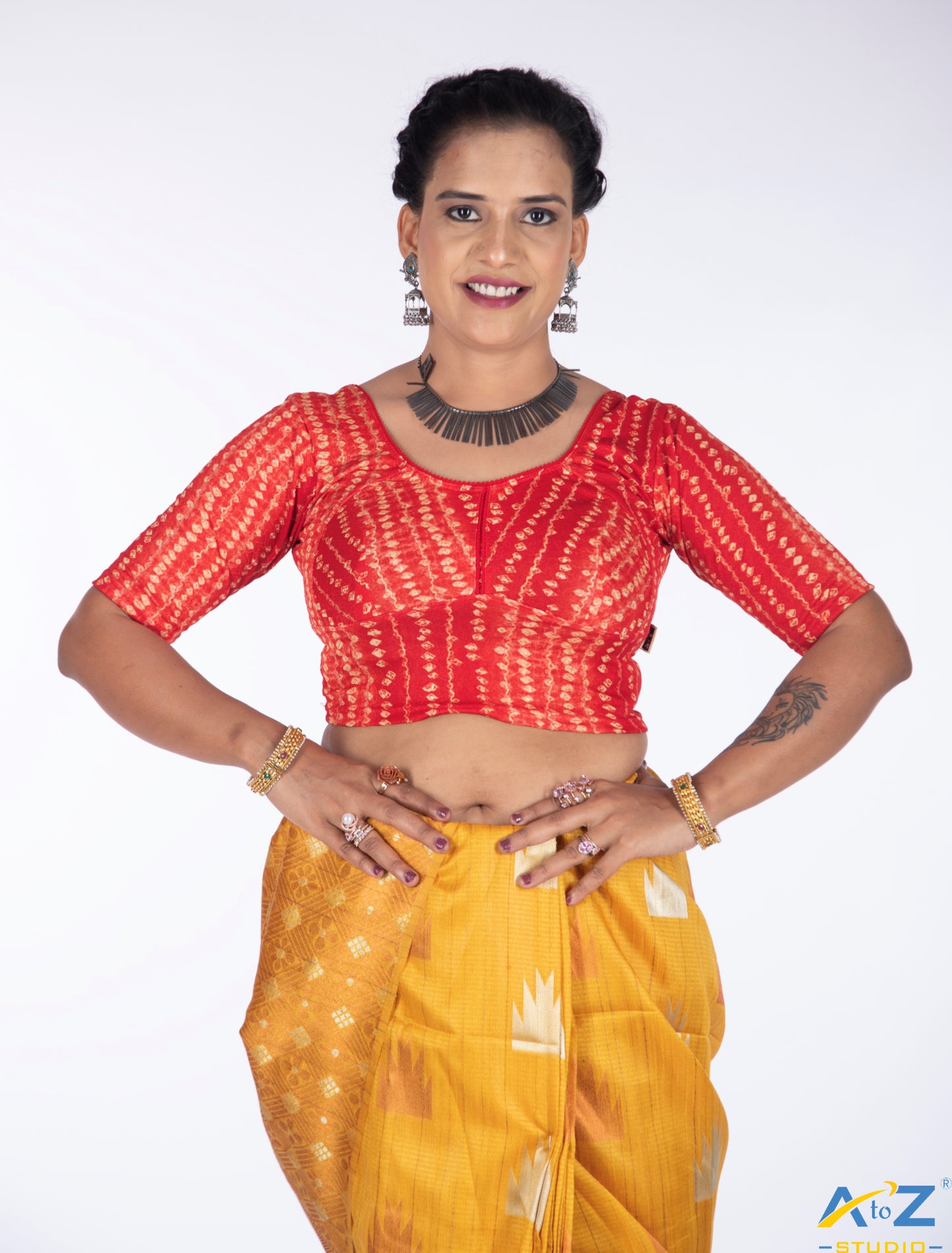 Red Cotton Lycra Bandhni Print Blouse